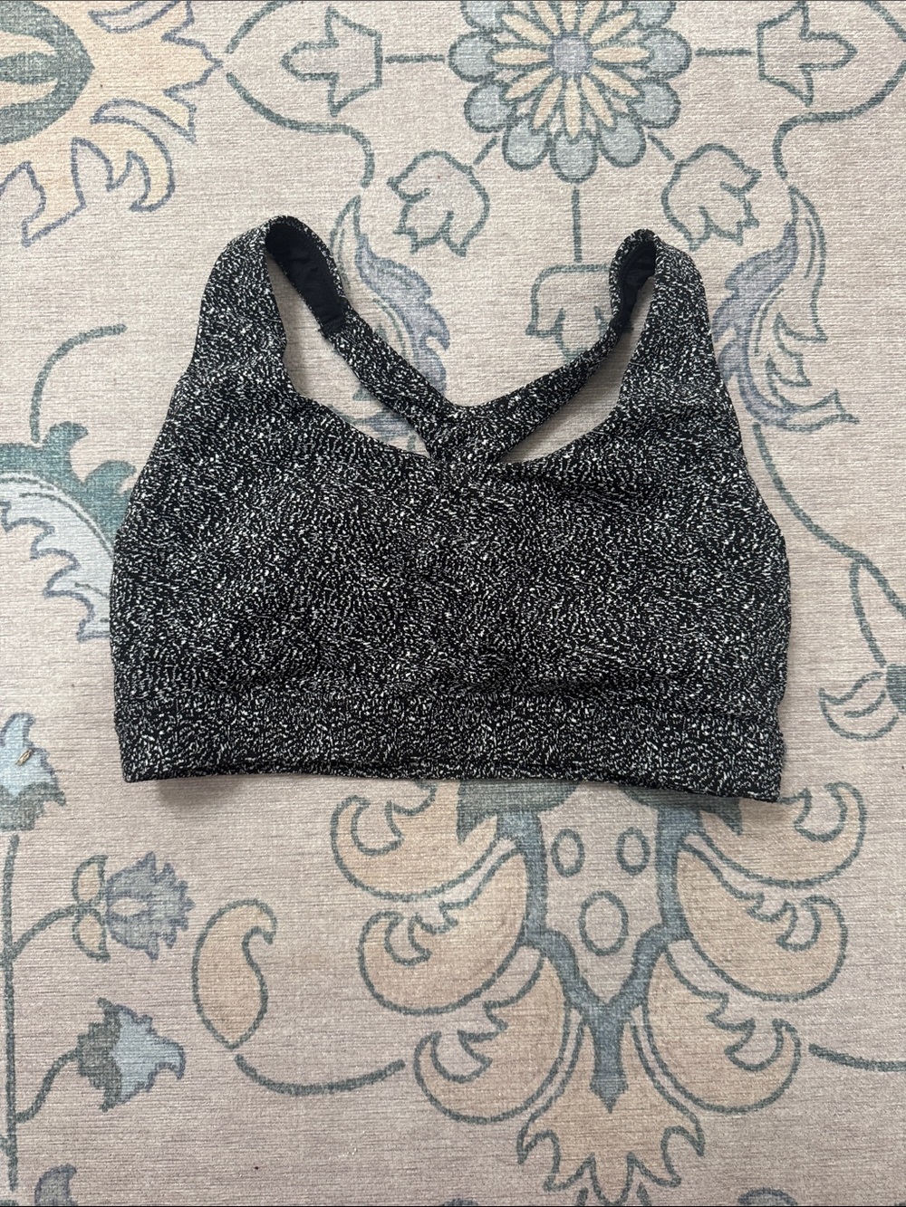 Athleta Black & White Speckled Cross-Back Sports Bra